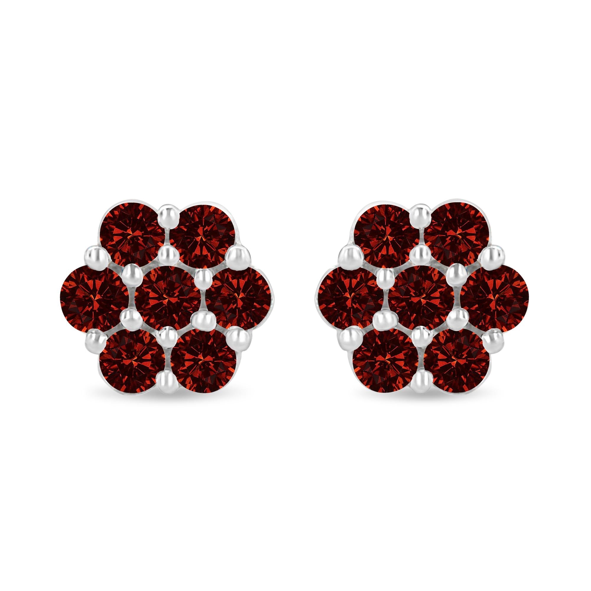 14K White Gold 1.0 Cttw Treated Red Diamond Prong Set 7 Stone Floral