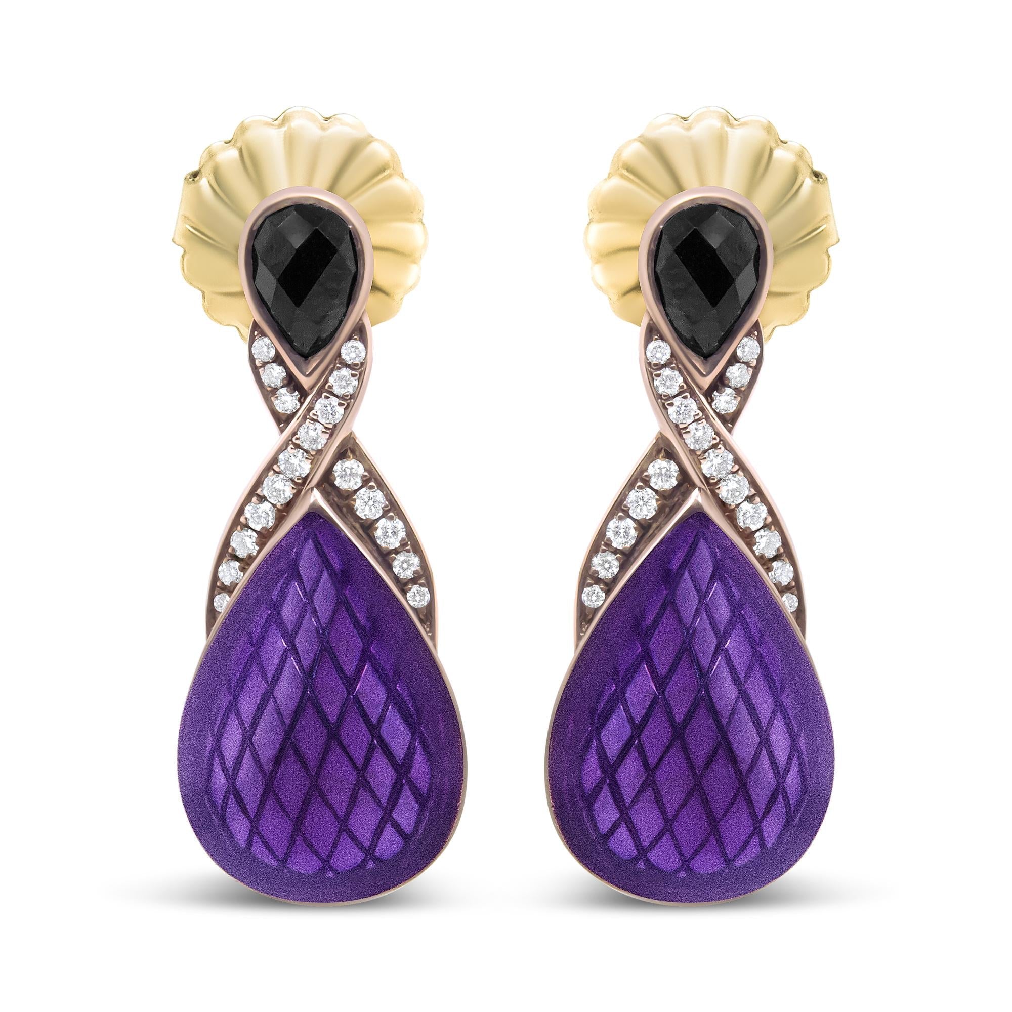 18K Rose Gold Flash Plated .925 Sterling Silver Purple Enamel 1/5 Cttw