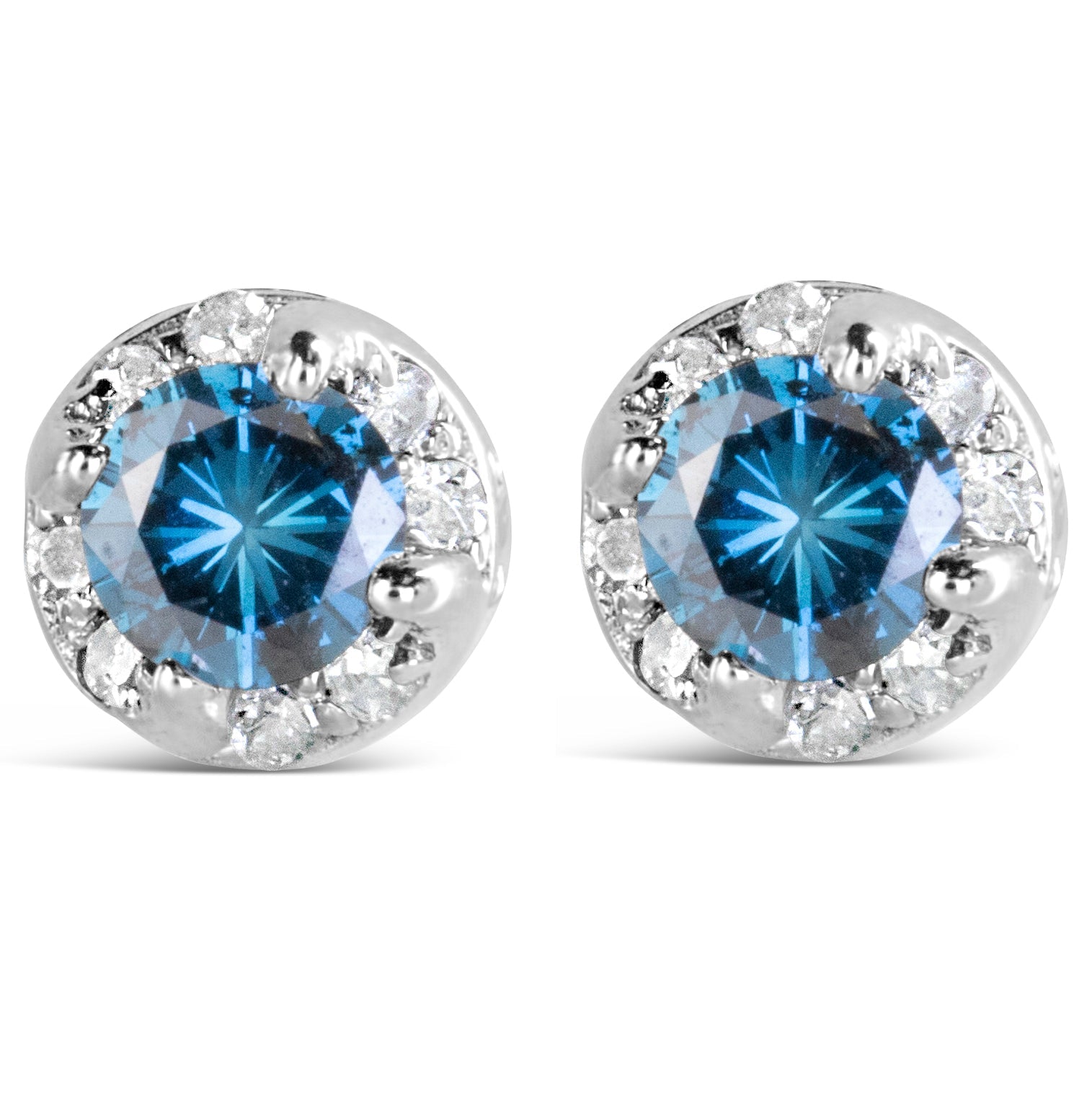 14K White Gold 1.00 Cttw Treated Blue and White Diamond Hidden Halo