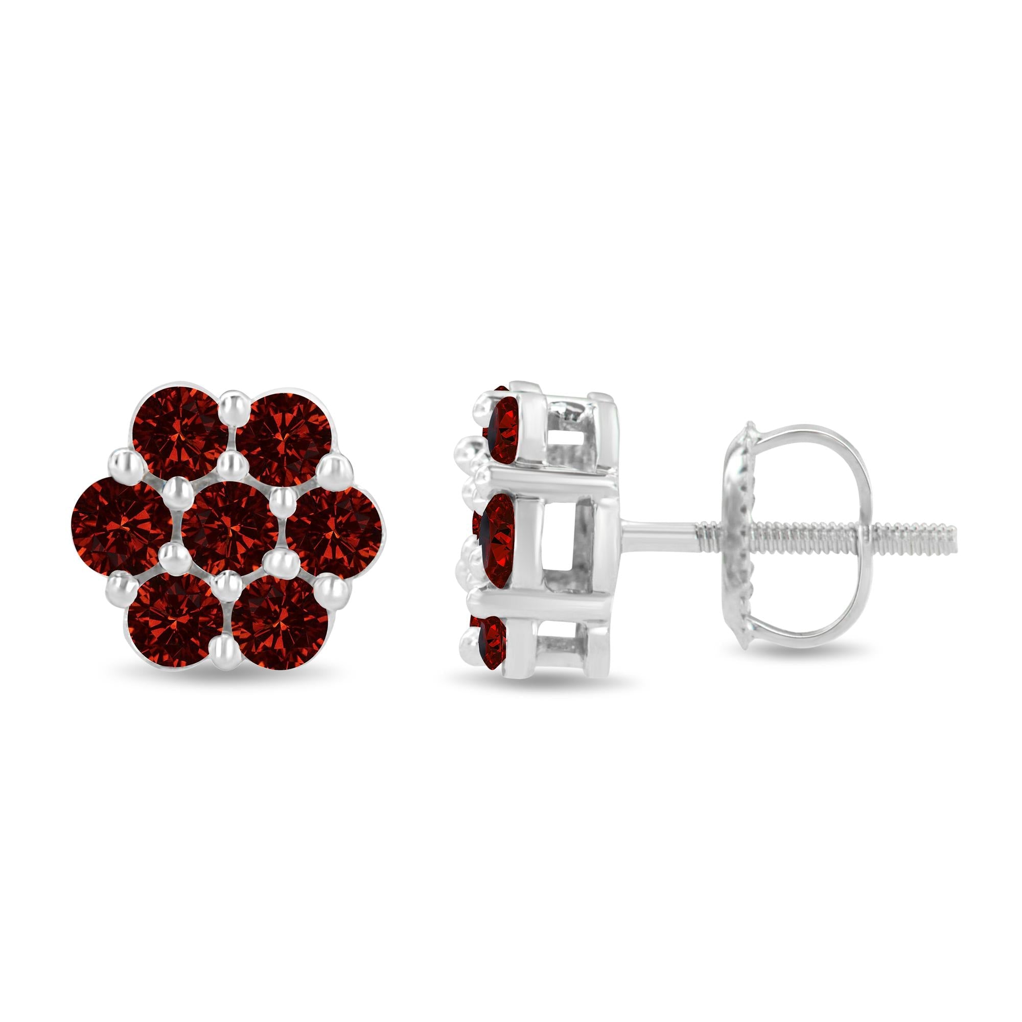 14K White Gold 1.0 Cttw Treated Red Diamond Prong Set 7 Stone Floral