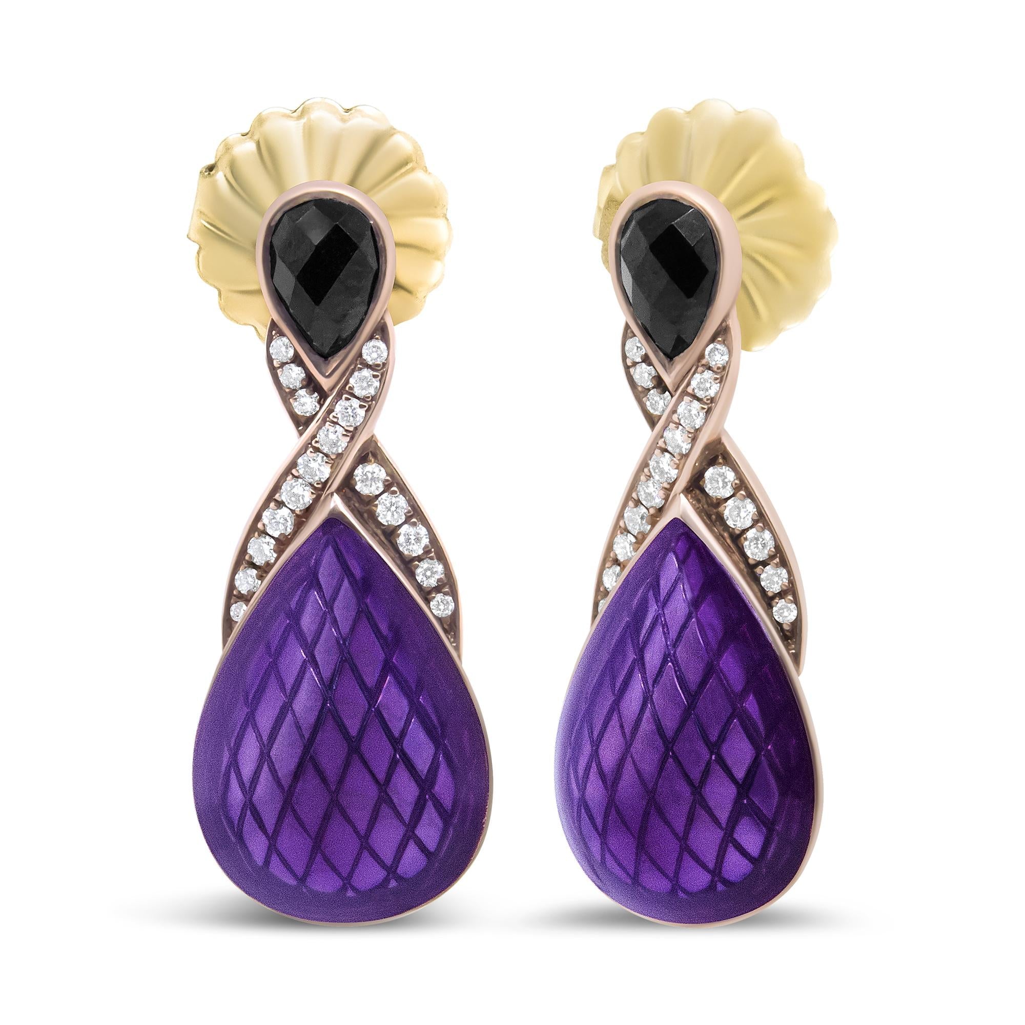 18K Rose Gold Flash Plated .925 Sterling Silver Purple Enamel 1/5 Cttw