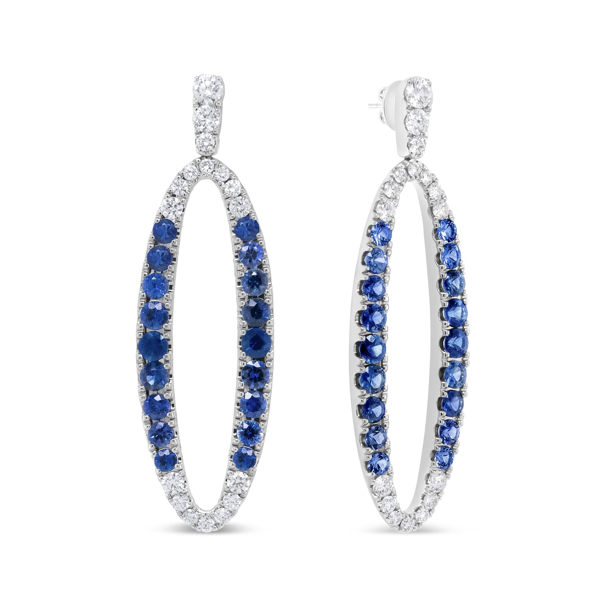 18K White Gold 1.11 Cttw Blue Round Diamond and Blue Sapphire Openwork