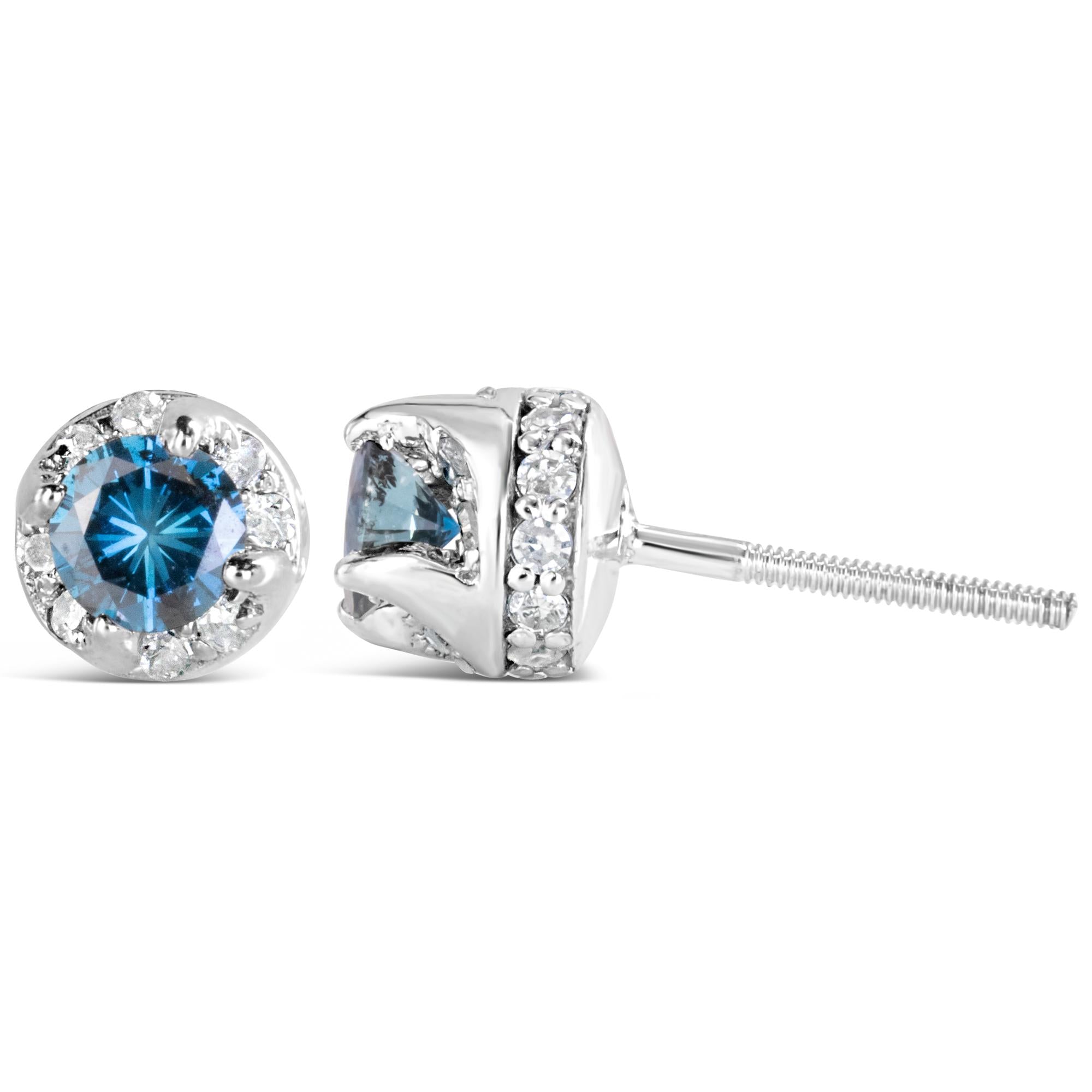 14K White Gold 1.00 Cttw Treated Blue and White Diamond Hidden Halo