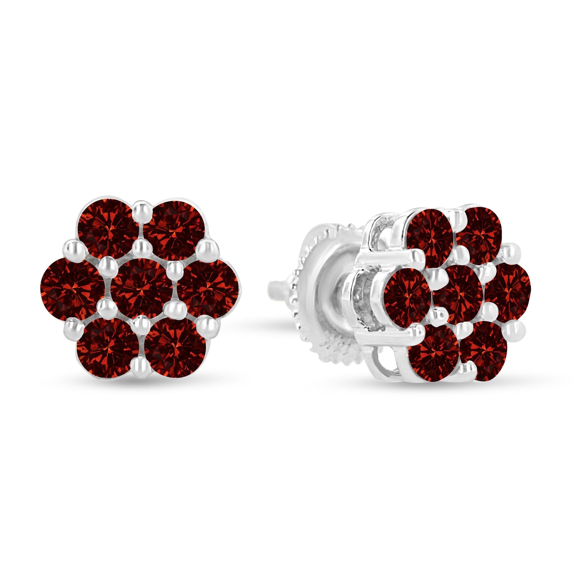 14K White Gold 1.0 Cttw Treated Red Diamond Prong Set 7 Stone Floral
