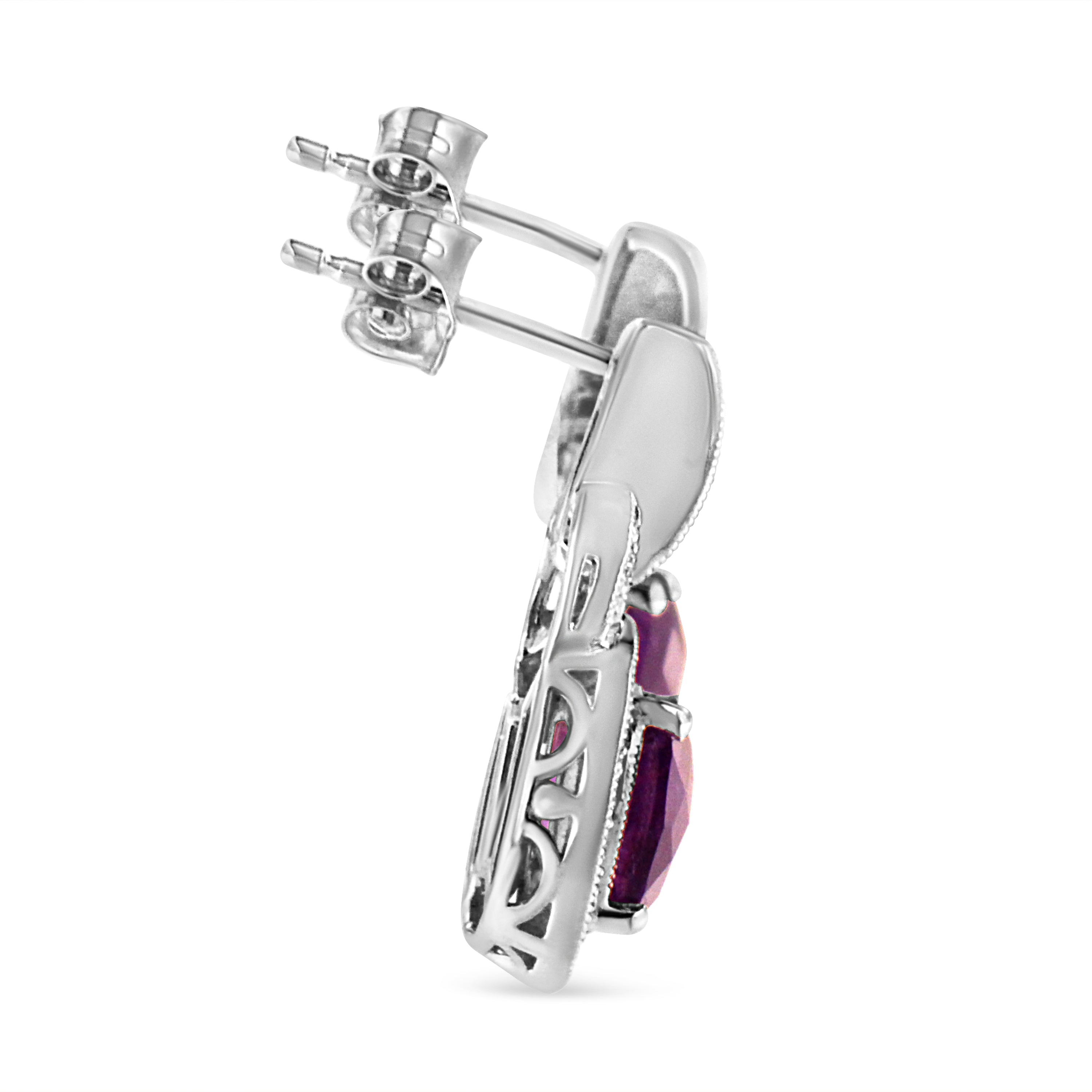 .925 Sterling Silver 8MM Natural Cushion Shaped Amethyst and Diamond