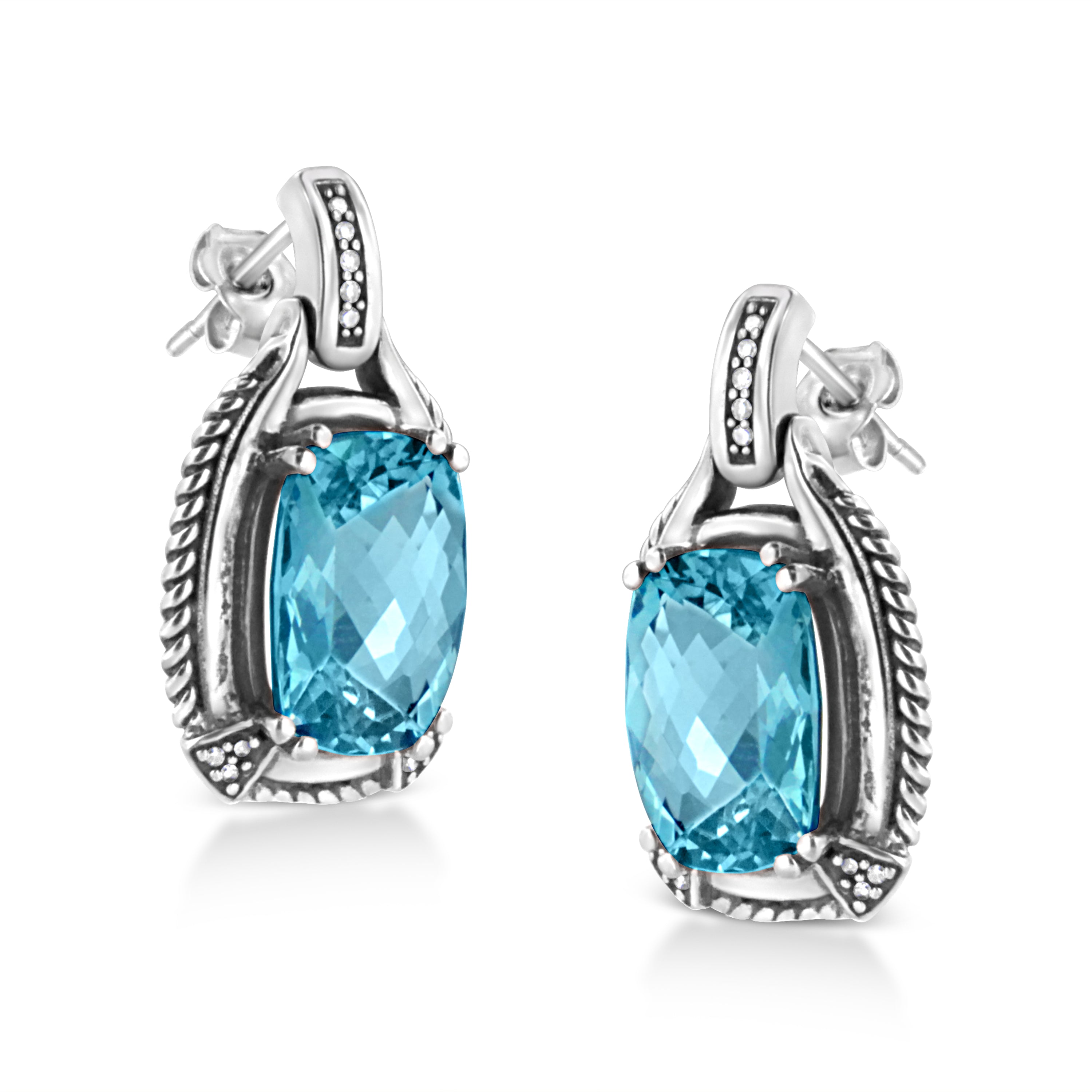.925 Sterling Silver 14x10MM Cushion Cut Blue Topaz Gemstone and