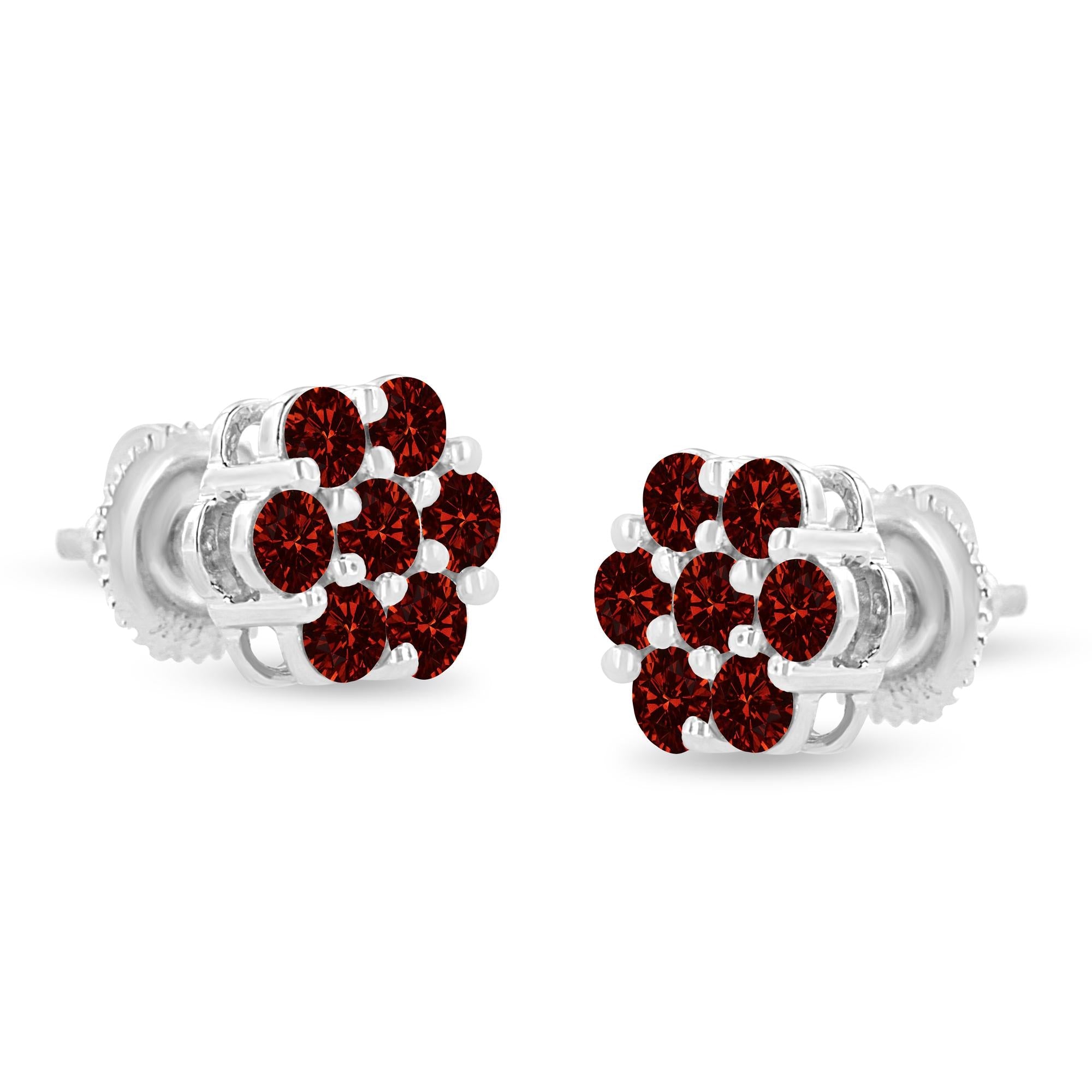 14K White Gold 1.0 Cttw Treated Red Diamond Prong Set 7 Stone Floral