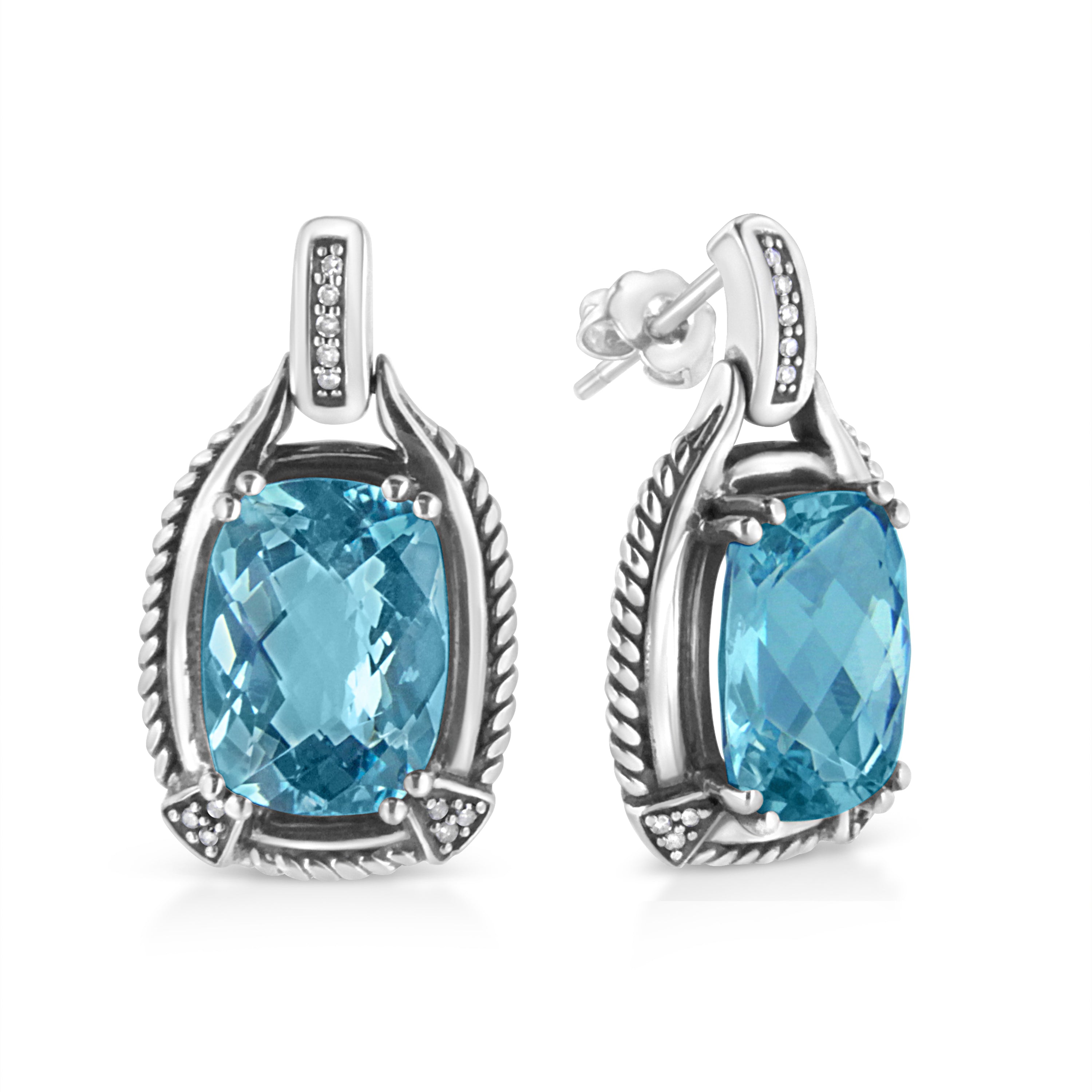.925 Sterling Silver 14x10MM Cushion Cut Blue Topaz Gemstone and