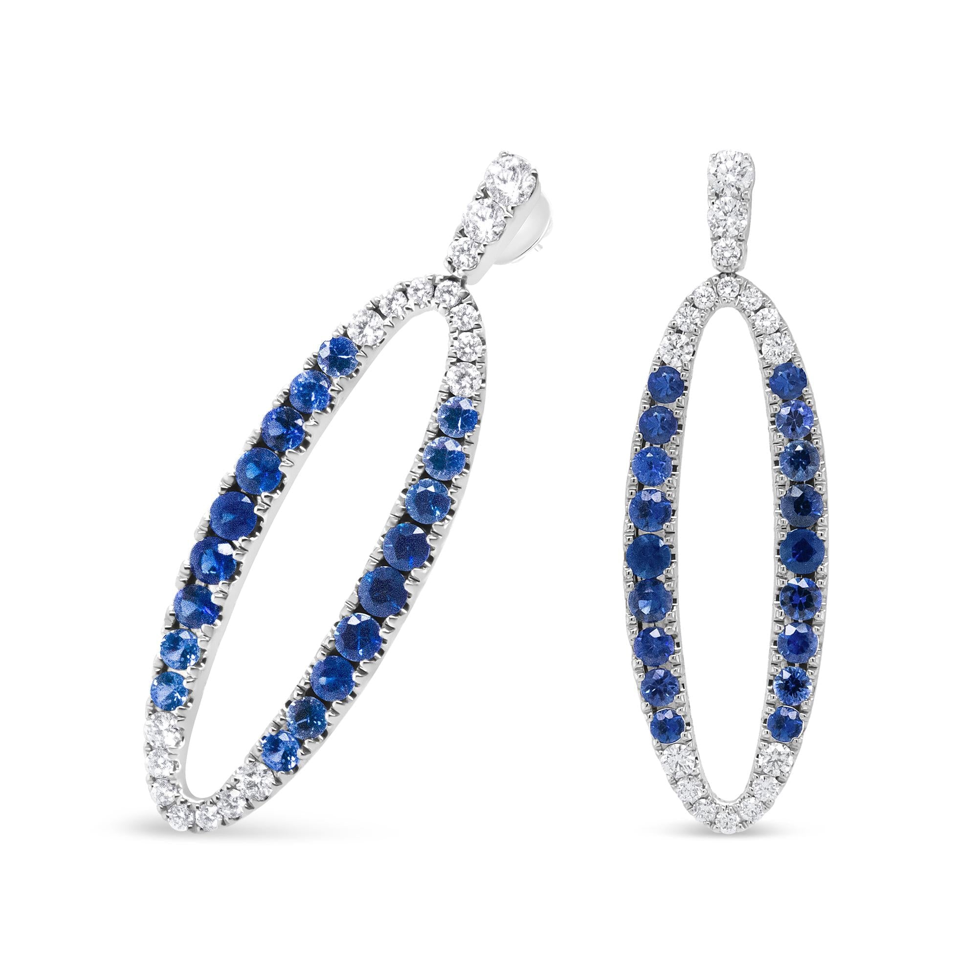 18K White Gold 1.11 Cttw Blue Round Diamond and Blue Sapphire Openwork