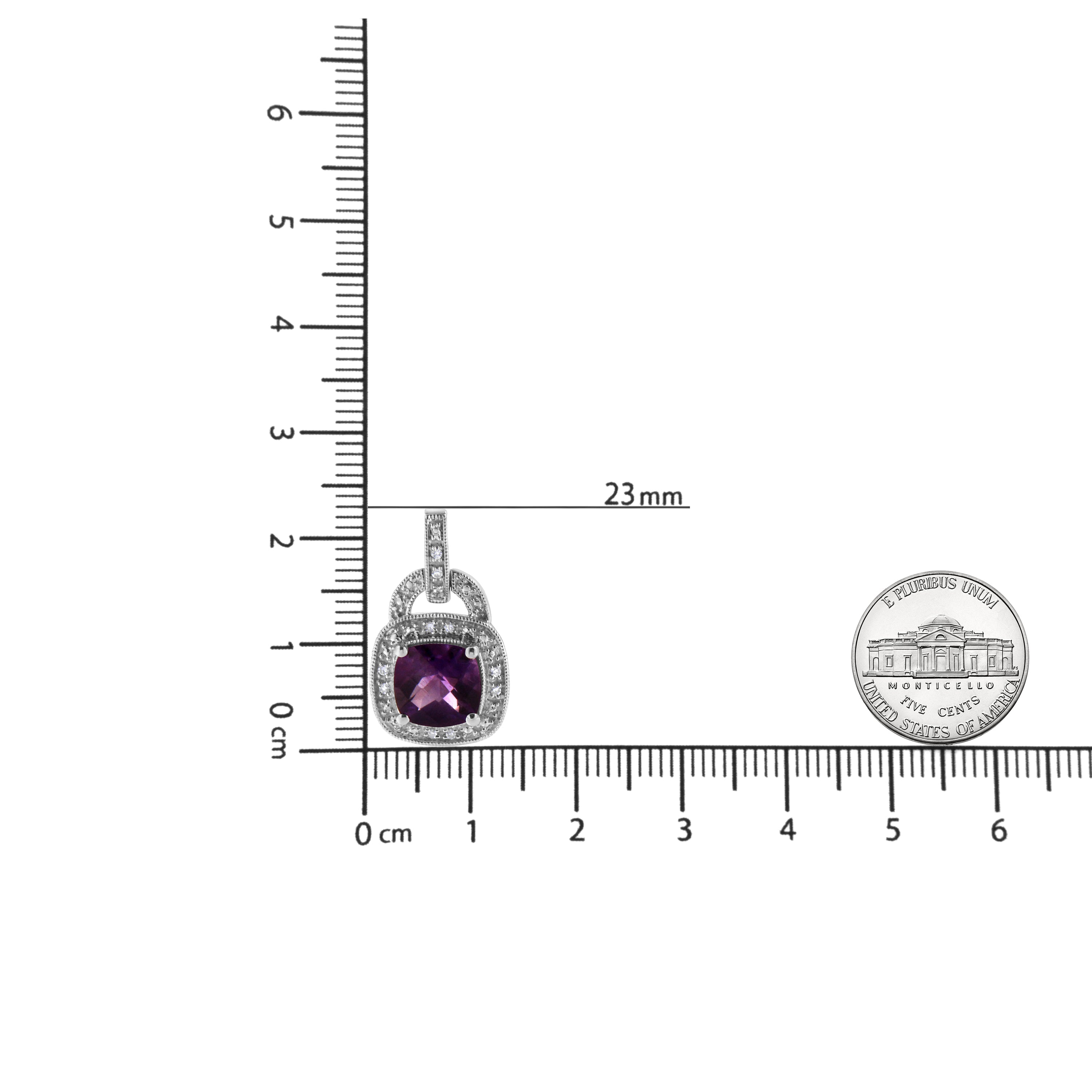 .925 Sterling Silver 8MM Natural Cushion Shaped Amethyst and Diamond