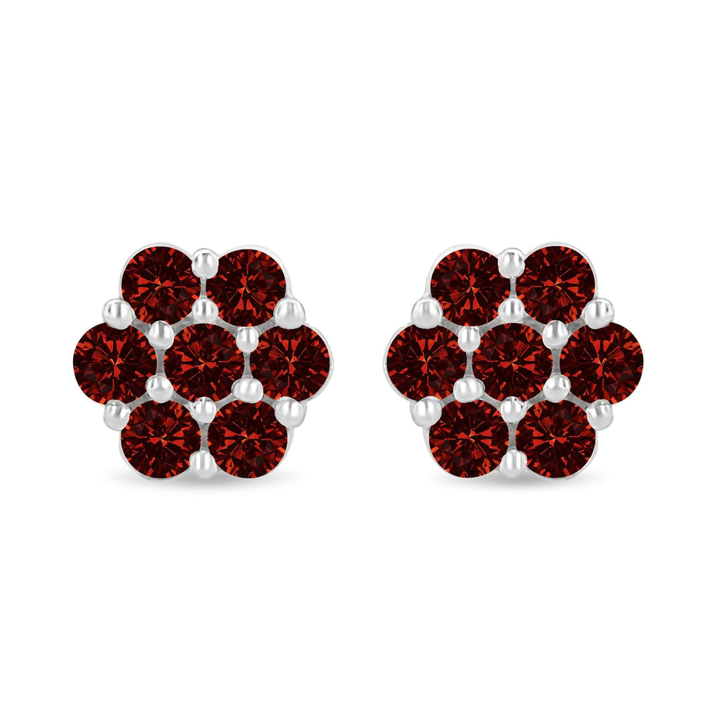 14K White Gold 1.0 Cttw Treated Red Diamond Prong Set 7 Stone Floral