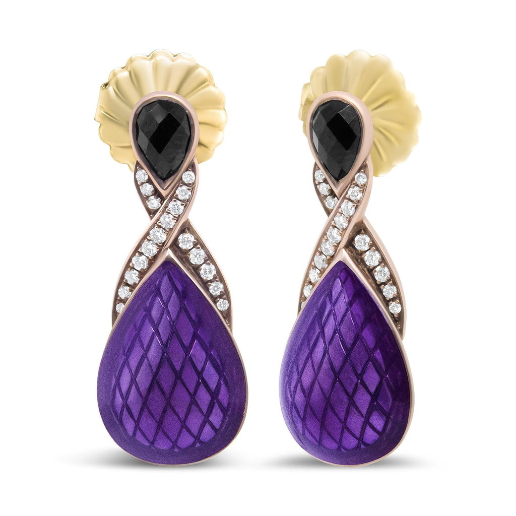 18K Rose Gold Flash Plated .925 Sterling Silver Purple Enamel 1/5 Cttw