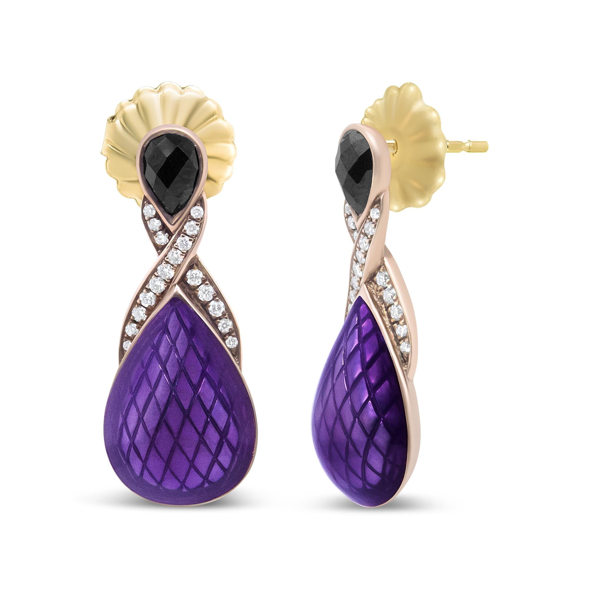 18K Rose Gold Flash Plated .925 Sterling Silver Purple Enamel 1/5 Cttw