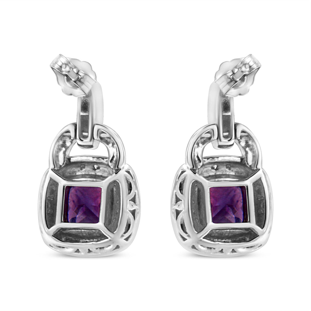 .925 Sterling Silver 8MM Natural Cushion Shaped Amethyst and Diamond